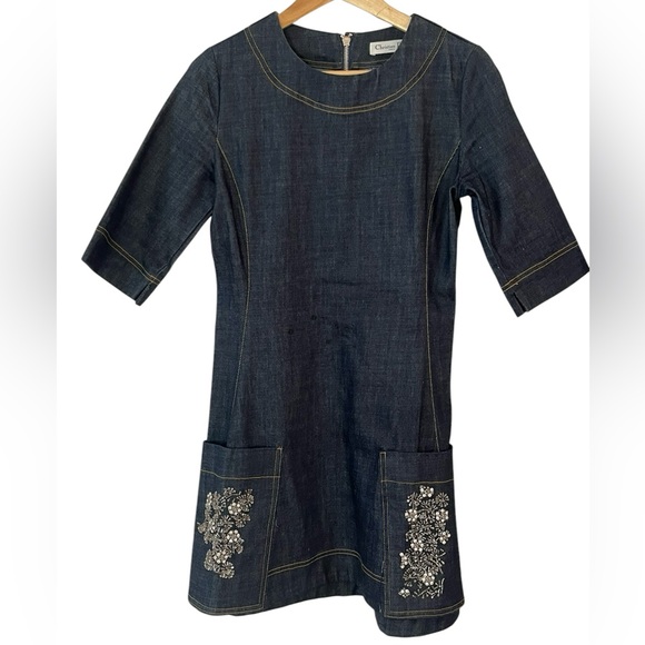 Dior | Dresses | Christian Diorcrystal Embellished Denim Dress | Poshmark